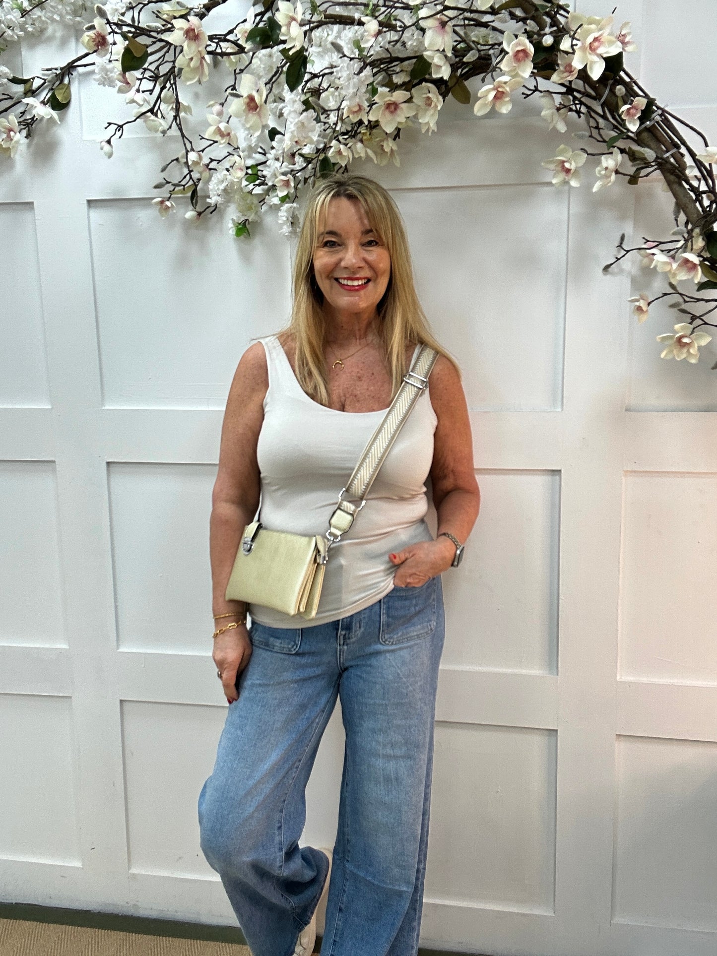 Abigail: Stretchy stone basic vest top. 2 sizes