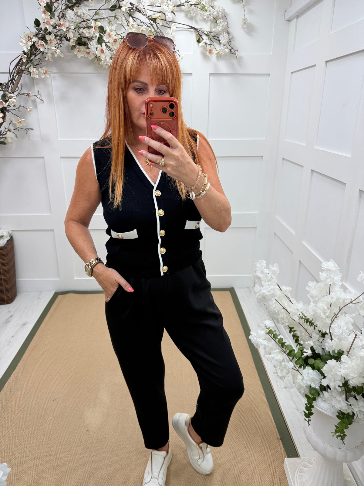 Lucille: Gold button waistcoat top. One size: 8-16. 3 colours