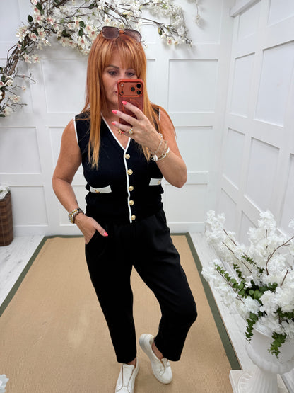 Lucille: Gold button waistcoat top. One size: 8-16. 3 colours