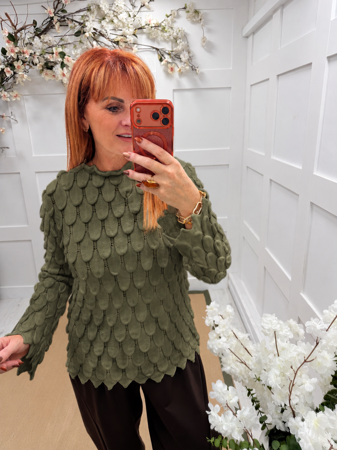 Tessy: Fluted sleeve teardrop top. One size: 12-16. 4 colours