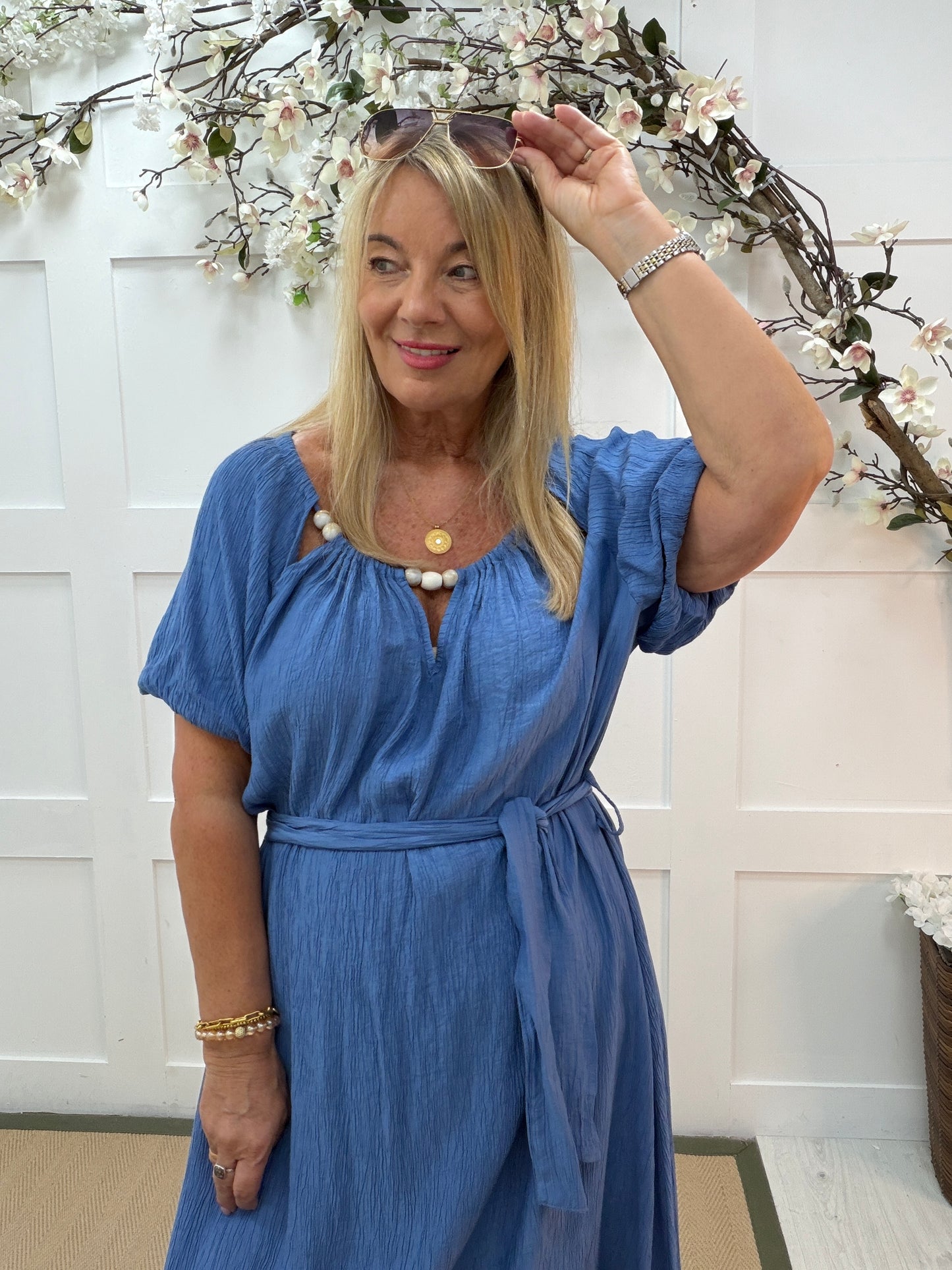 Beattie: Beaded neckline maxi dress. One size 12-18. 2 colours