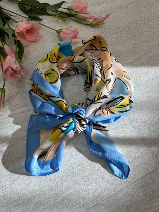 Tanvi: Tropical leaf print silky neck scarf. 3 colours