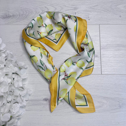 Lara: Lemon print silky neck scarf
