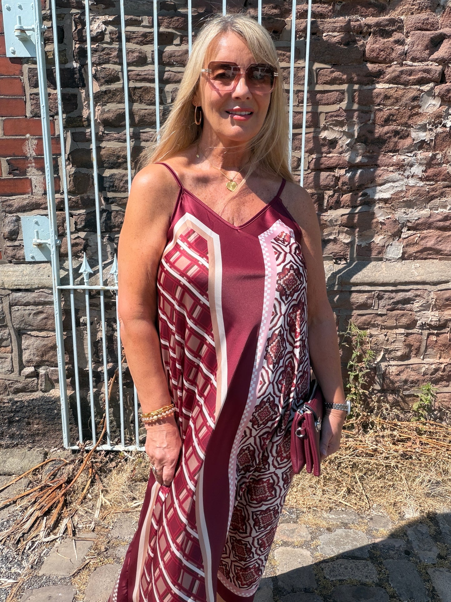Scarlett: Silky geometric printed maxi dress. One size 10-16. 4 colours