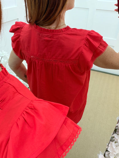 Scarlett: Red embroidered smock blouse. 3 sizes