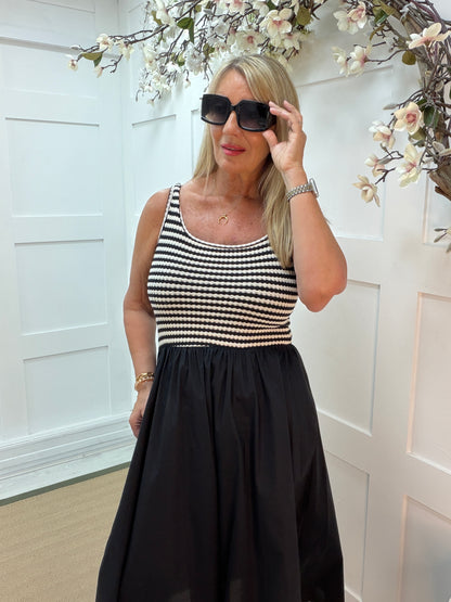 Sofia: Stripe knit midi dress. Sizes: 10-16. 3 colours