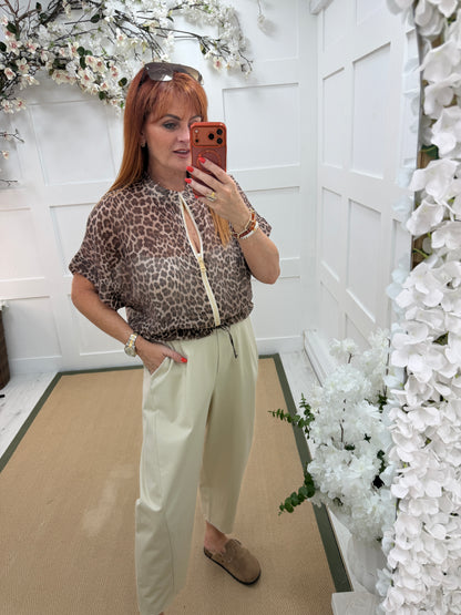 Liberty: Brown silky leopard print bomber jacket. One size: 10-16