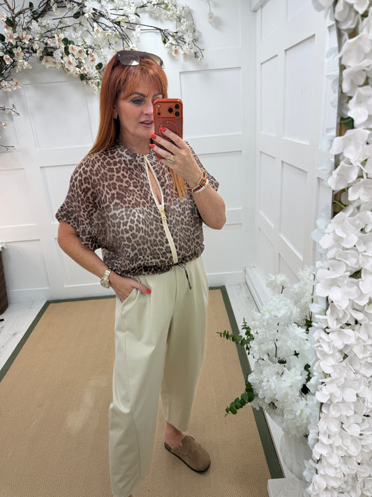Liberty: Brown silky leopard print bomber jacket. One size: 10-16