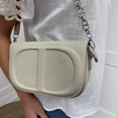 Shellie: Cream leather look cross body/clutch bag