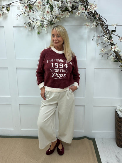 Sara: San Francisco slogan long sleeve top. One size: 12-18. 3 colours