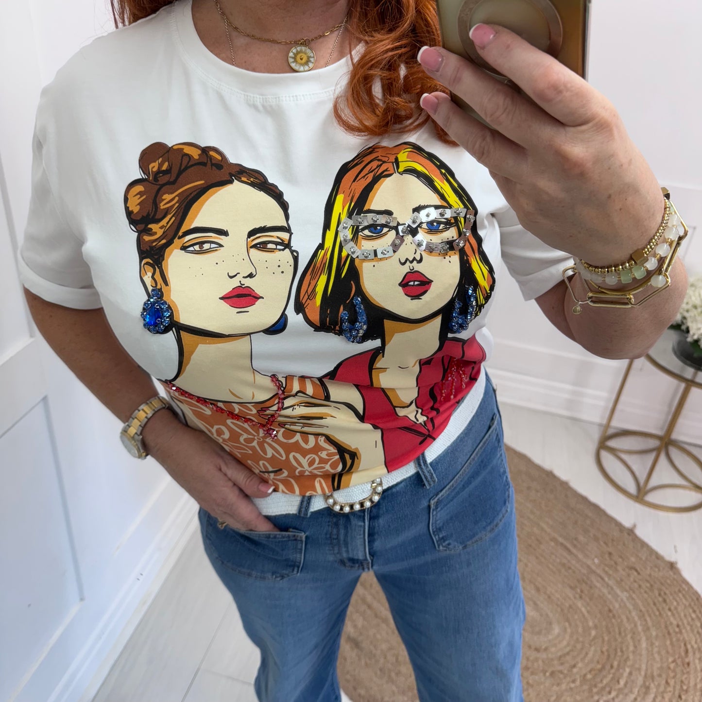 Alexis: Graphic jewelled girl T shirt. 2 sizes