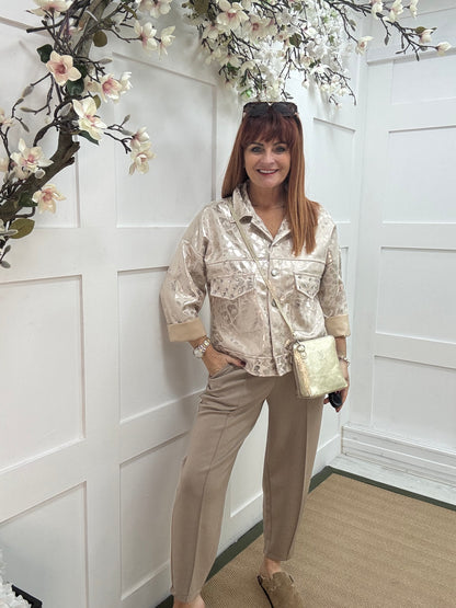 Ramona: Cream and gold luxe leopard jacket . One size: 10-16