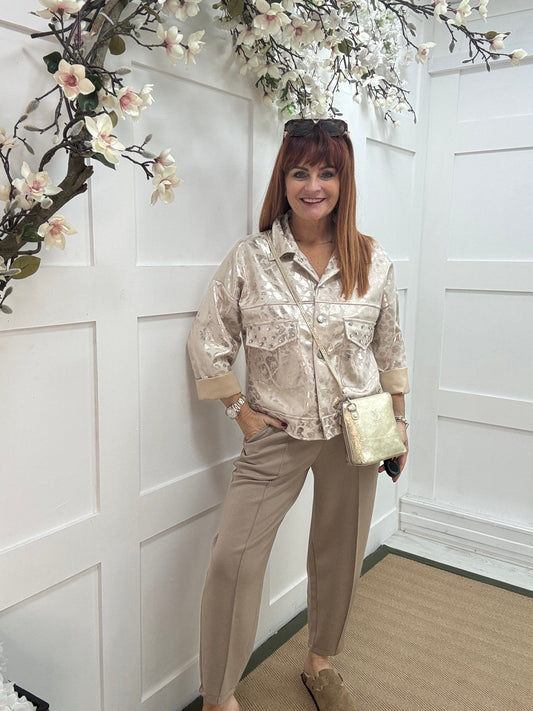 Ramona: Cream and gold luxe leopard jacket . One size: 10-16