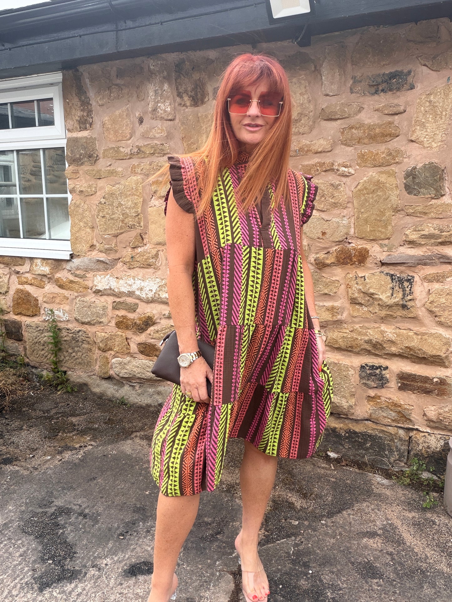 Maeva: Aztec print midi dress. One size 14-18. 3 colours