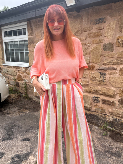 Suzie: Wide leg stripe trousers with pockets. One size: 10-16. 2 colours