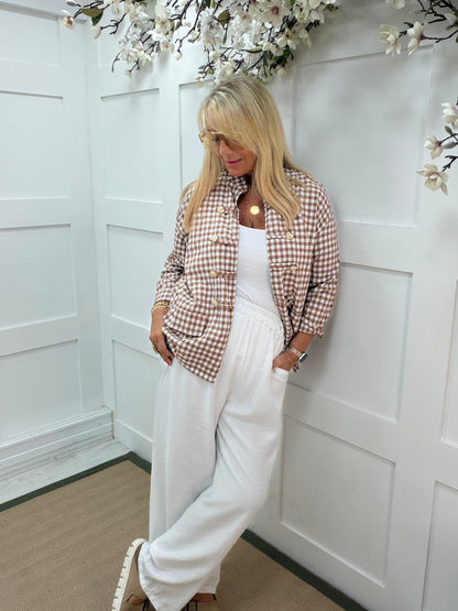Gianna: Military style gingham check lightweight jacket. One size: 14-20
