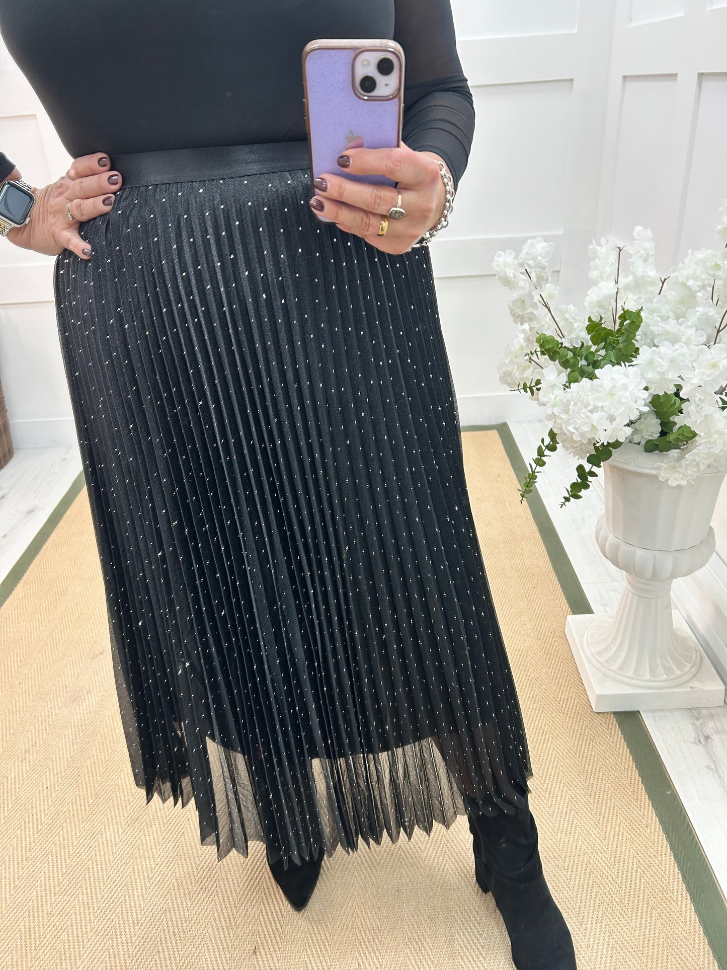 Natalie: Black diamanté maxi skirt. One size 12-16