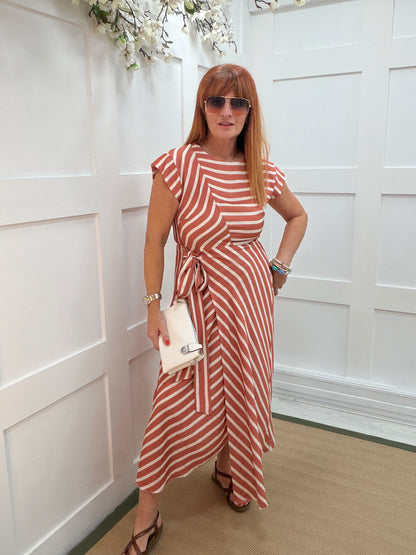 Roman: Wrap stripe midi dress. One size: 10-14. 2 colours