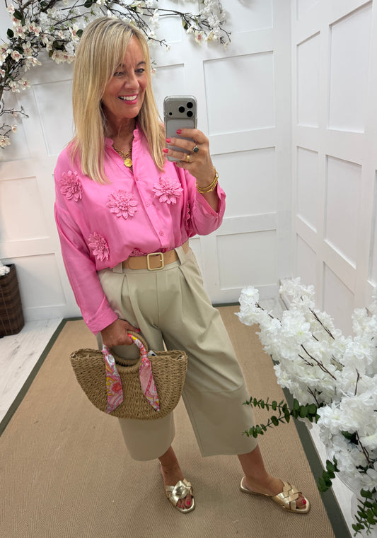 Flora: Floral long sleeve shirt. One size: 12-18. 3 colours
