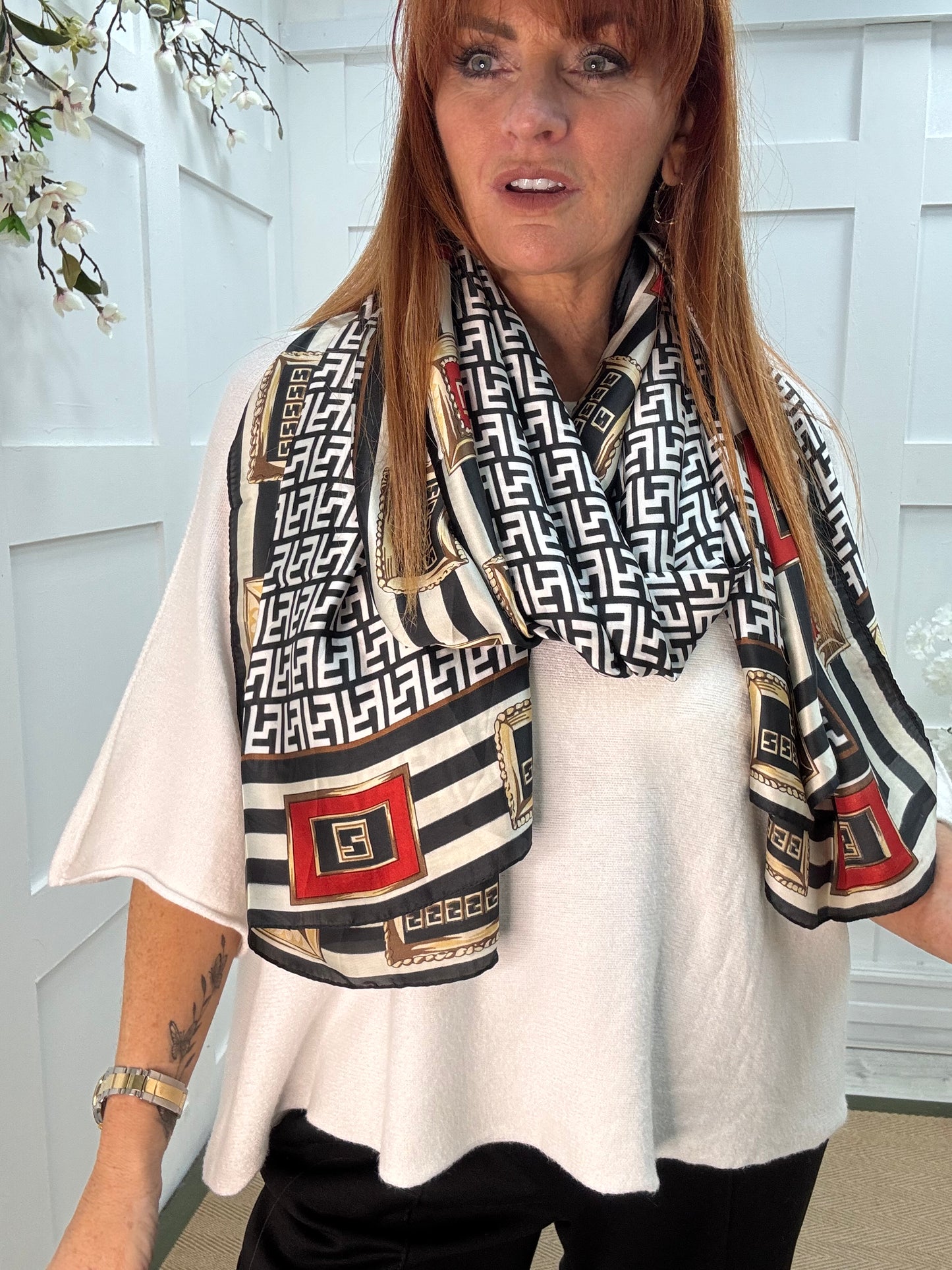 Fiona: Black designer inspired silk scarf