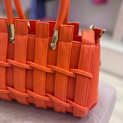 Misha: Small orange weave tote bag