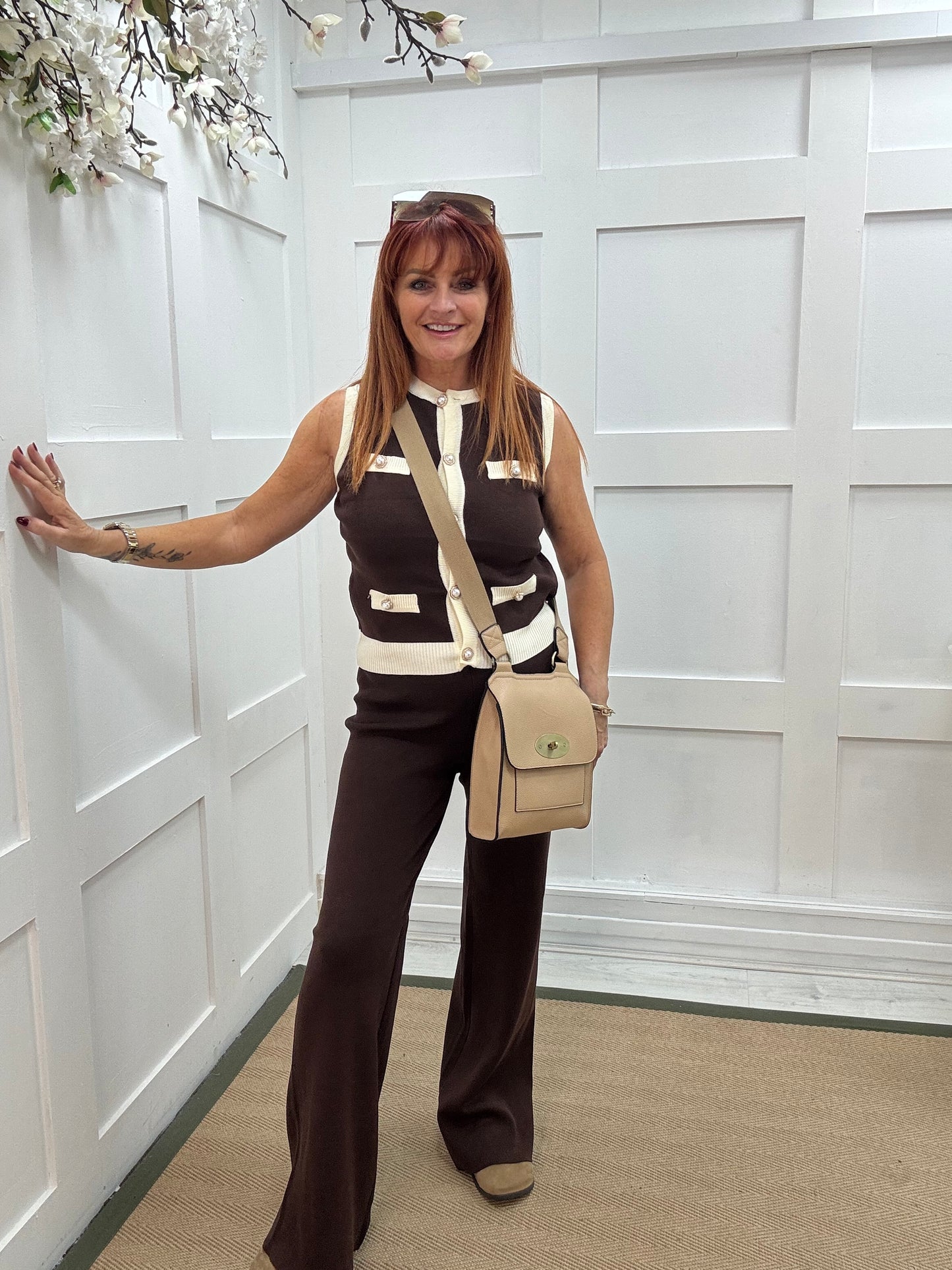 Faith: Brown 2 piece knitted loungewear set. 2 sizes