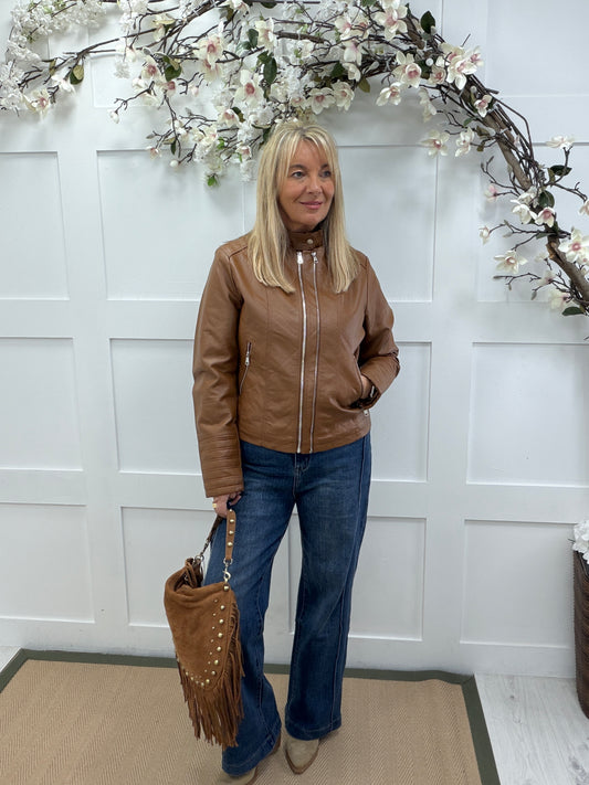 Lacey: Faux leather jacket. Sizes: 10-16. 2 colours