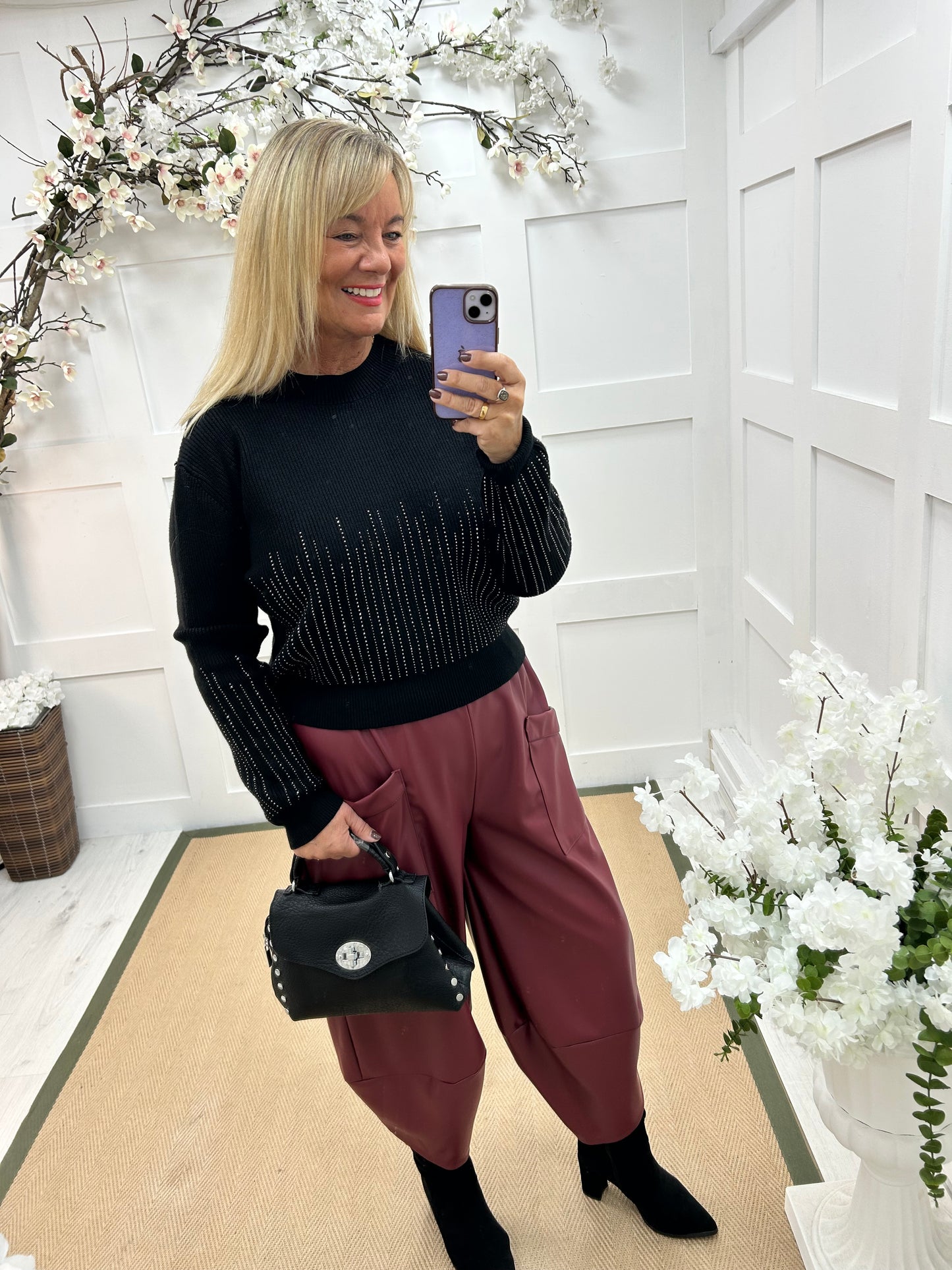 Cora: Black ribbed sparkle knit. One size: 12-18