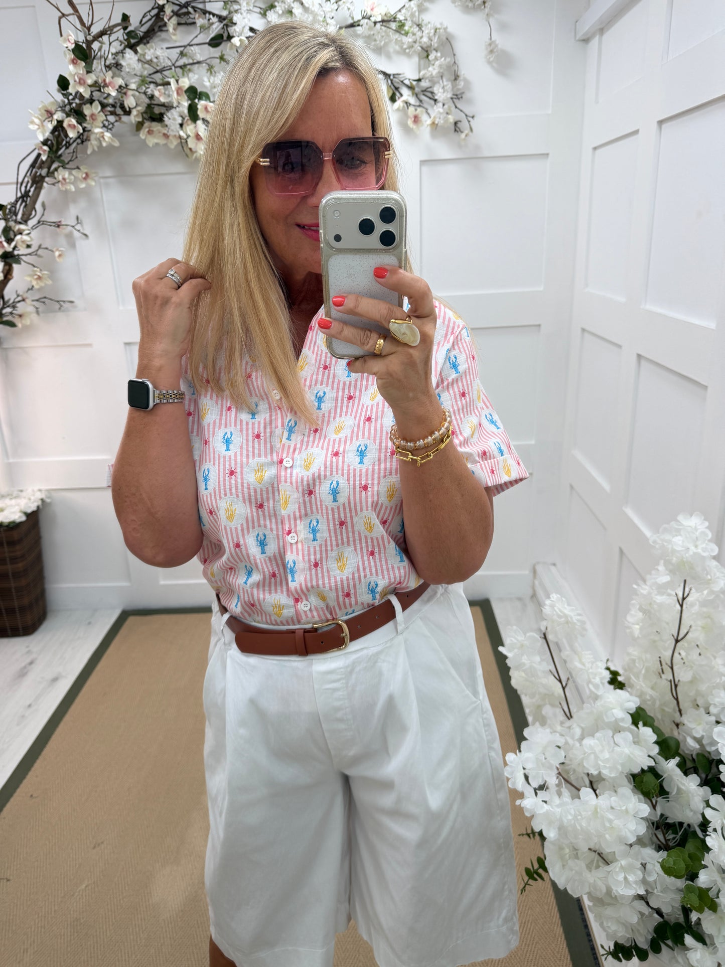 Lulu: Pink stripe lobster shirt. 3 sizes