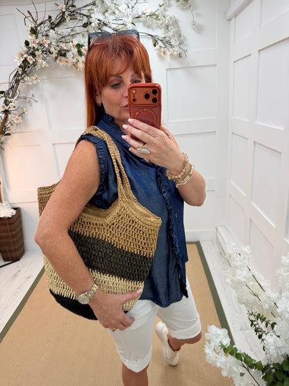 Luna: Camel, brown & cream woven tote bag