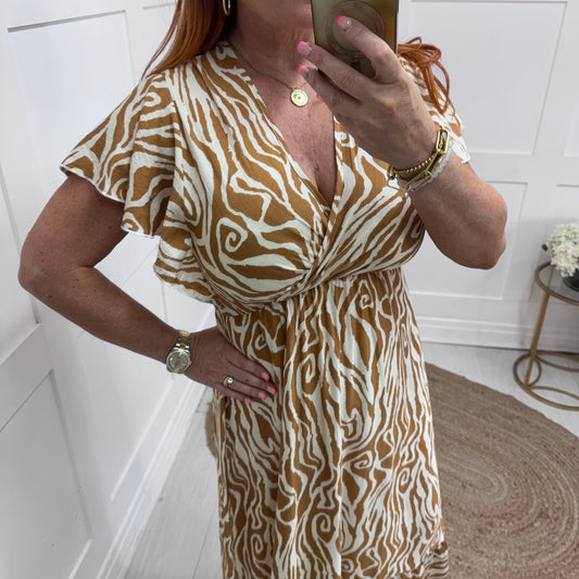 Ember: Sand & cream V neck maxi dress. Sizes: S-XL