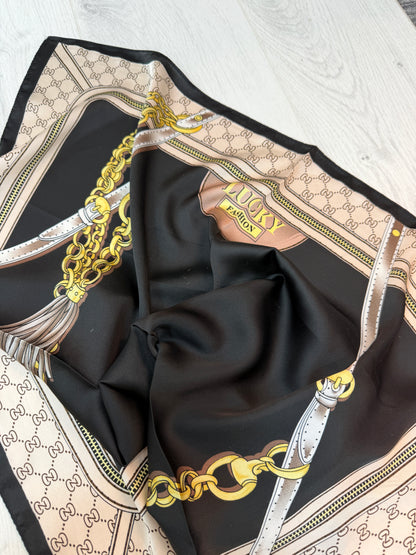 Della: Black designer inspired silky neck scarf.