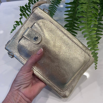 Petra: Gold Italian leather phone cross body travel bag