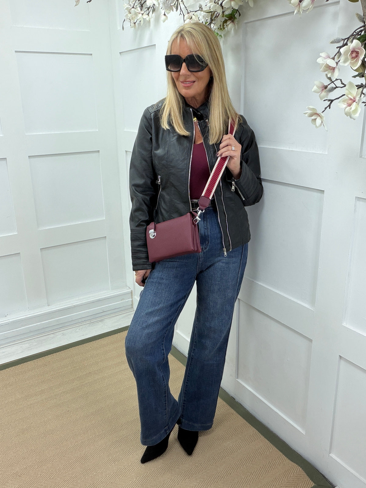 Lacey: Faux leather jacket. Sizes: 10-16. 2 colours