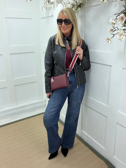 Lacey: Faux leather jacket. Sizes: 10-16. 2 colours
