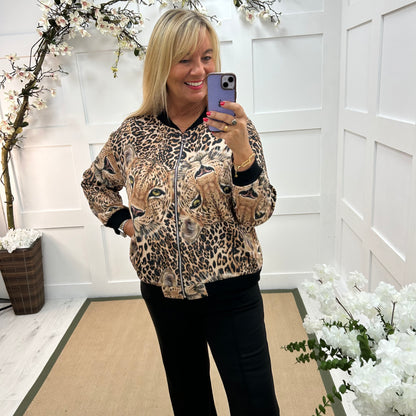Azure: Leopard print soft feel bomber jacket. One size: 16-20