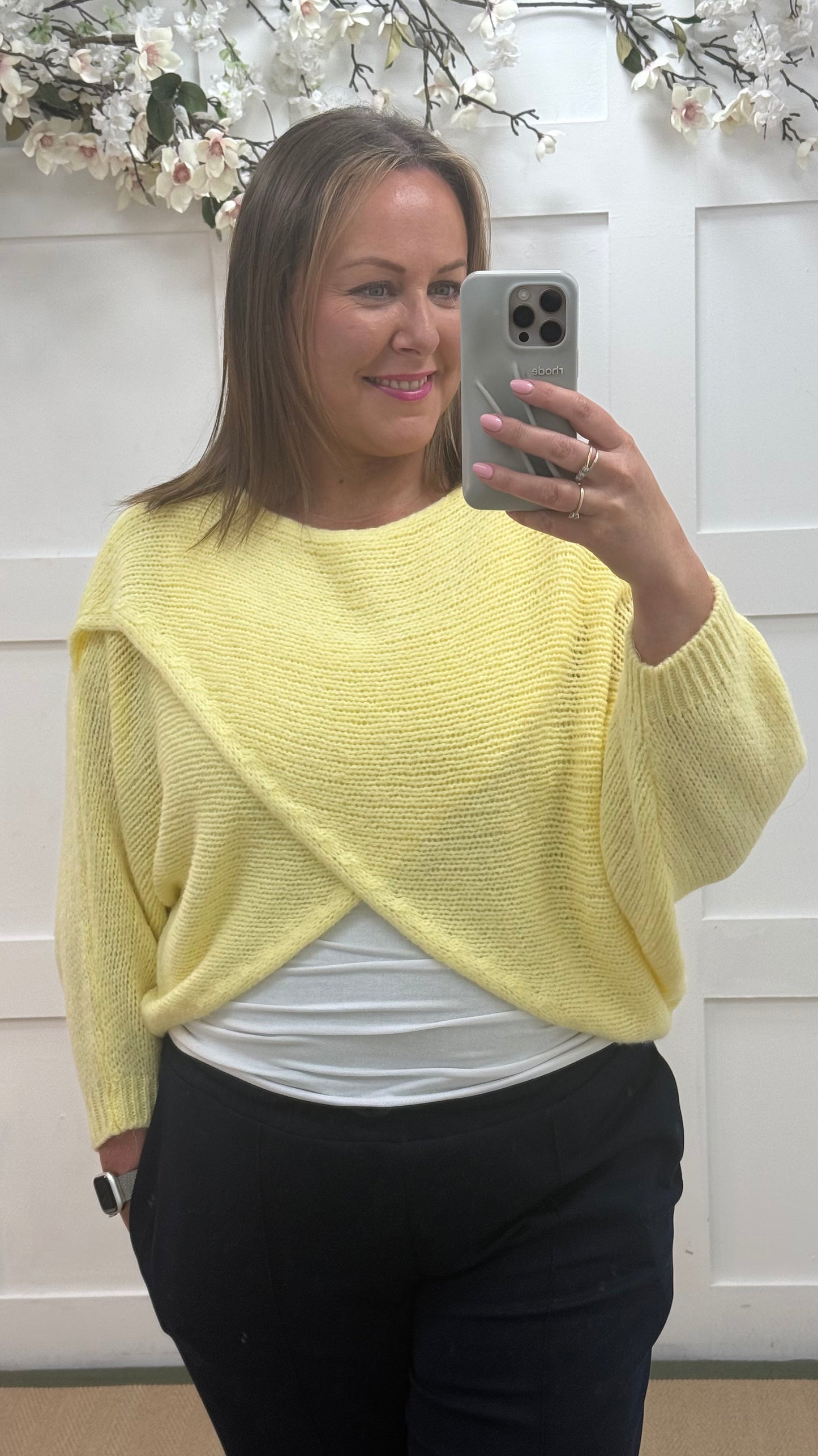Willow: Lemon stretchy short wrap top. One size: 10-18