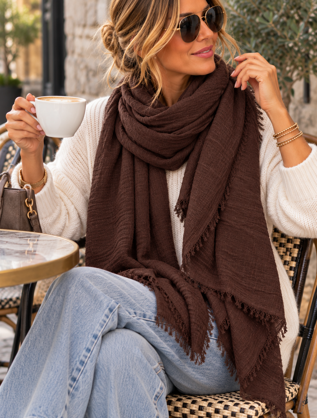 Tula: Long frayed raw edge scarf. Various colours