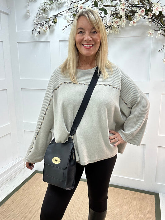 Indra: Stone oversized diamanté stripe top. One size: Free size