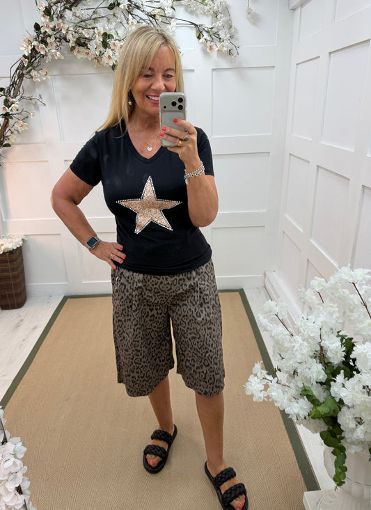 Saskia: Black & rose gold sequin star top. 2 sizes.
