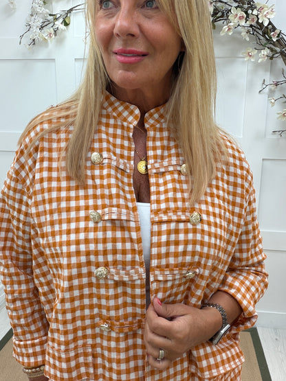 Gianna: Military style gingham check lightweight jacket. One size: 14-20