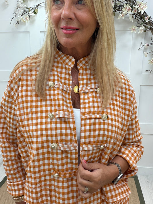 Gianna: Military style gingham check lightweight jacket. One size: 14-20
