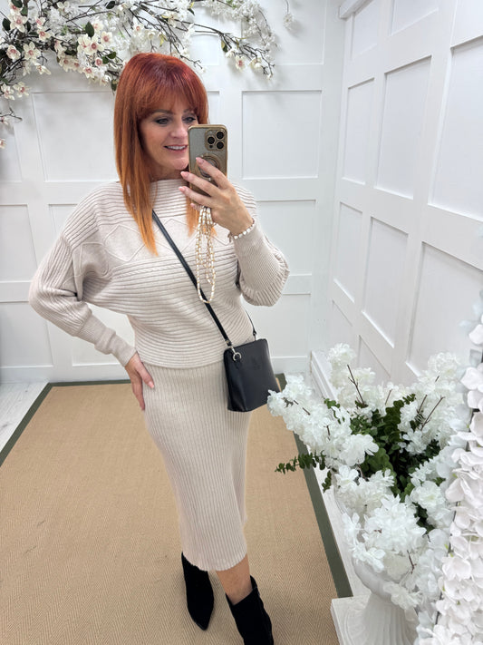 Sloane: Cream jumper & dress set. One size: 8-14