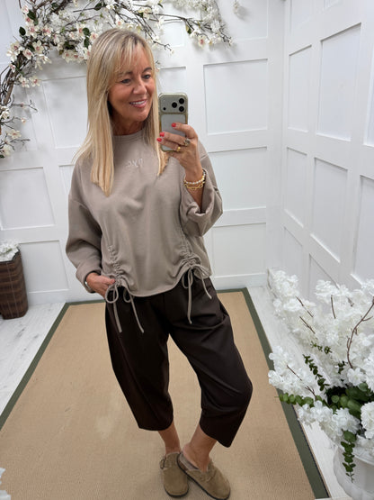 Nancy: NYC ruched sweatshirt. One size: 10-16. 3 colours