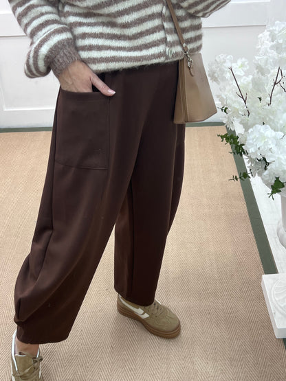 River: Brown cocoon harem trousers. One Sz: 14-20