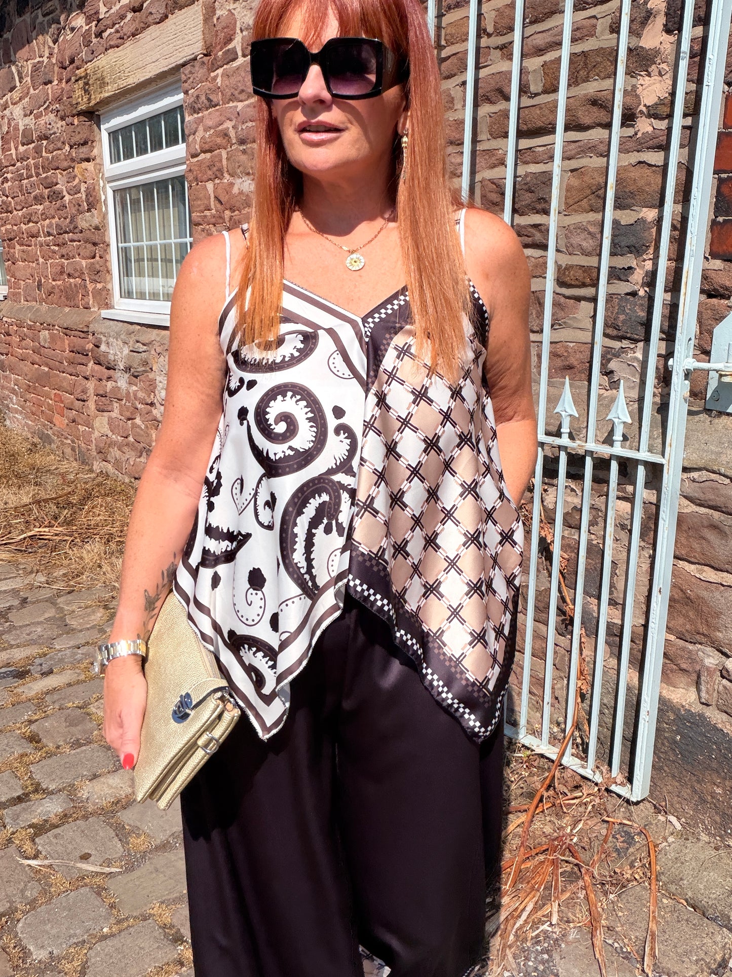 Sienna: Silky reversible printed top & wide leg trouser co-ord set. One Sz: 10-16. 4 colours