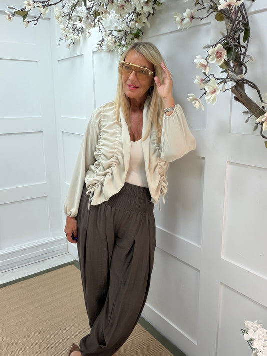 Sheree: Lightweight ruched shrug top. One size: 10-16. 6 colours