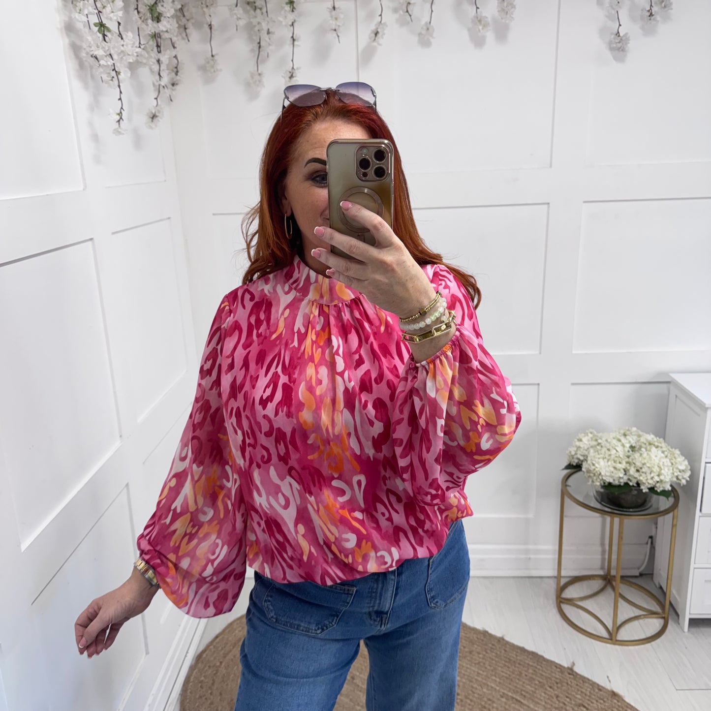 Holly: Pink & orange leopard print top. One size: 12-18