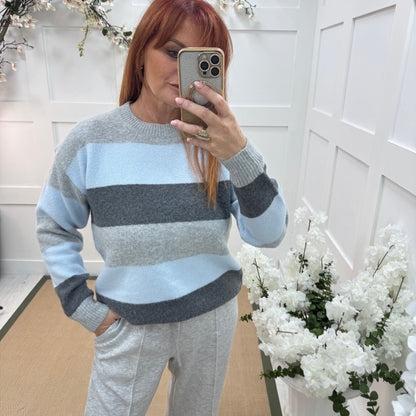 Minty: Blue stripe soft knit top. One size 10-18