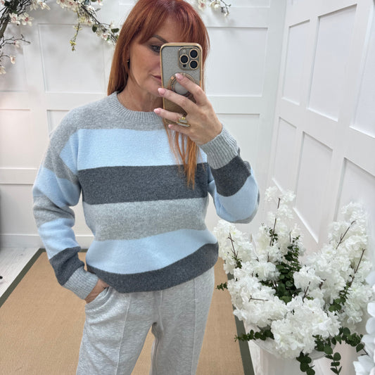 Minty: Blue stripe soft knit top. One size 10-18